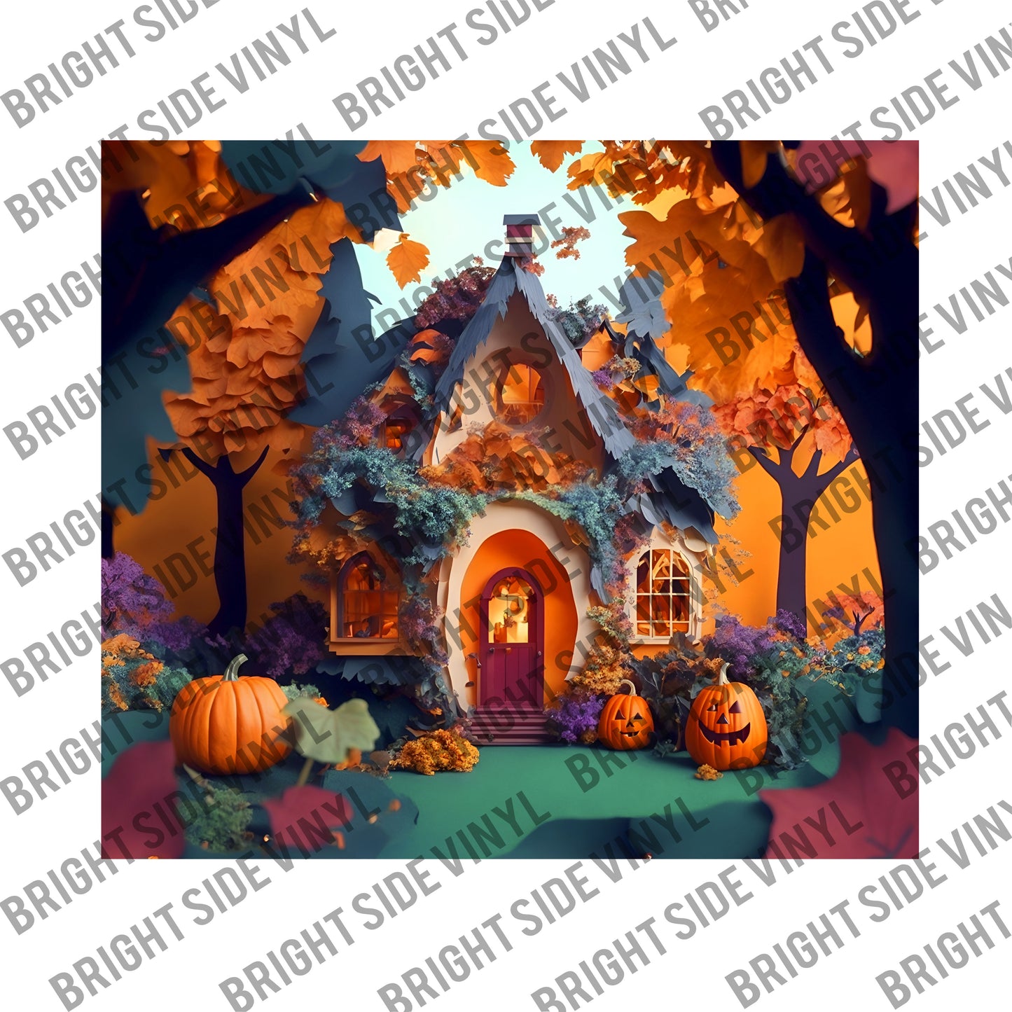 3D Fall Cottage Tumbler Wrap