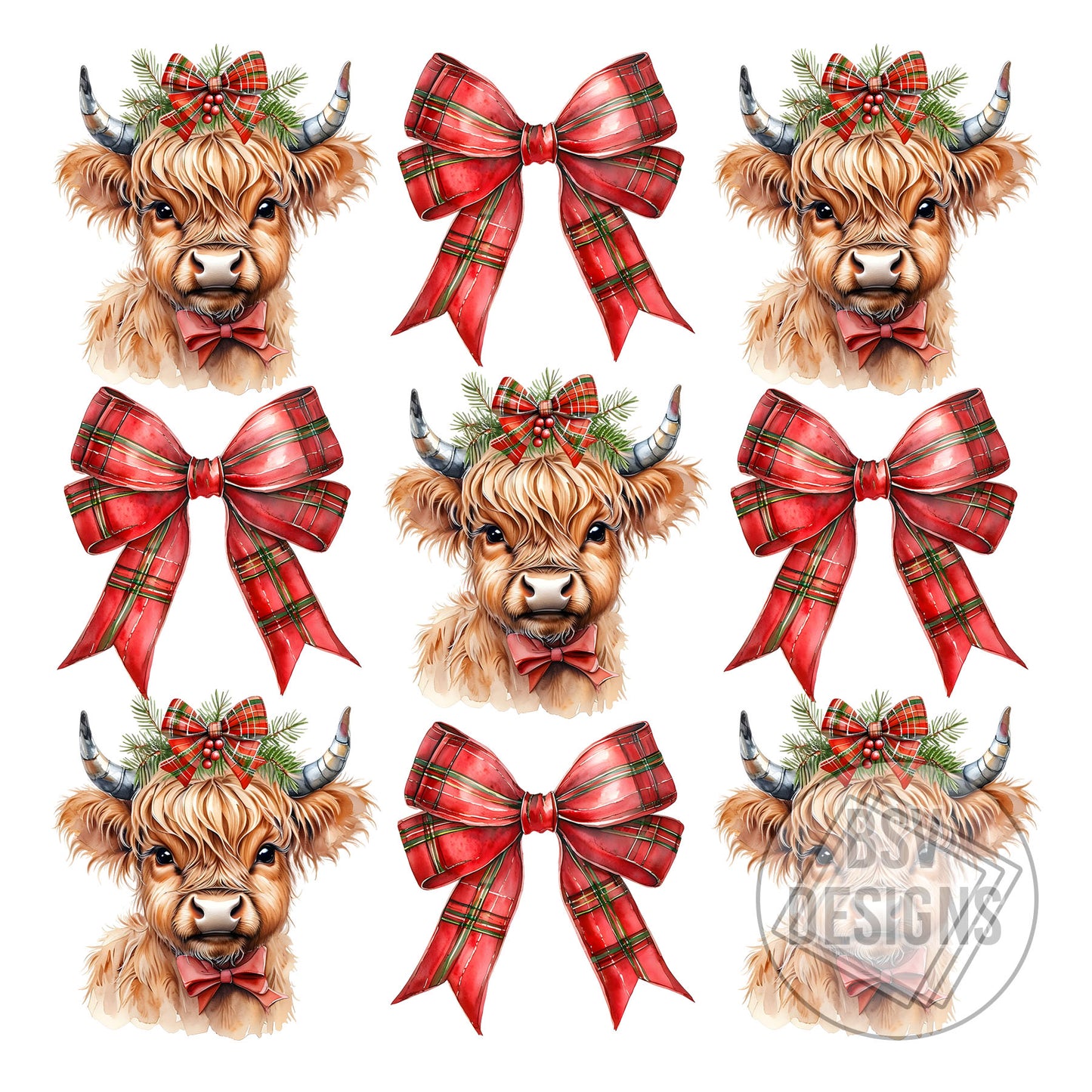 Christmas Highland Cow Bows