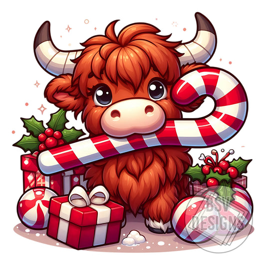 Candy Cane Highland Cow