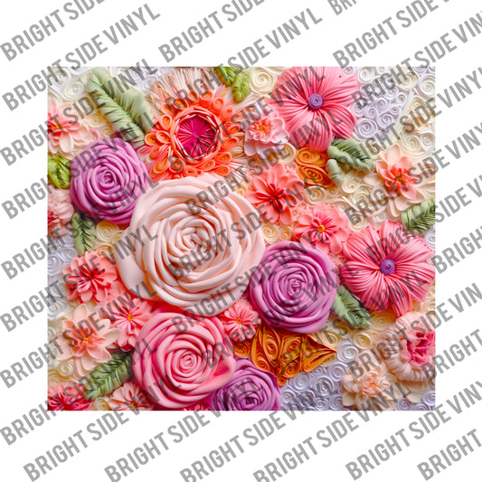3D Pink Purple Flowers Tumbler Wrap