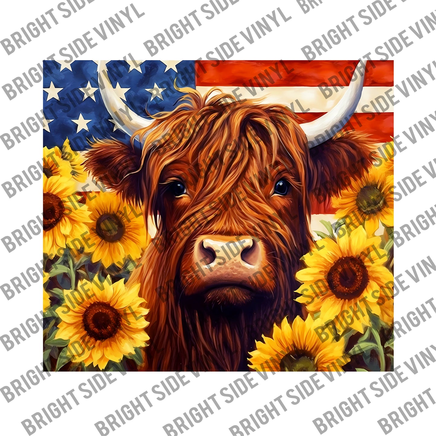 3D Patriotic Highland Cow Tumbler Wrap