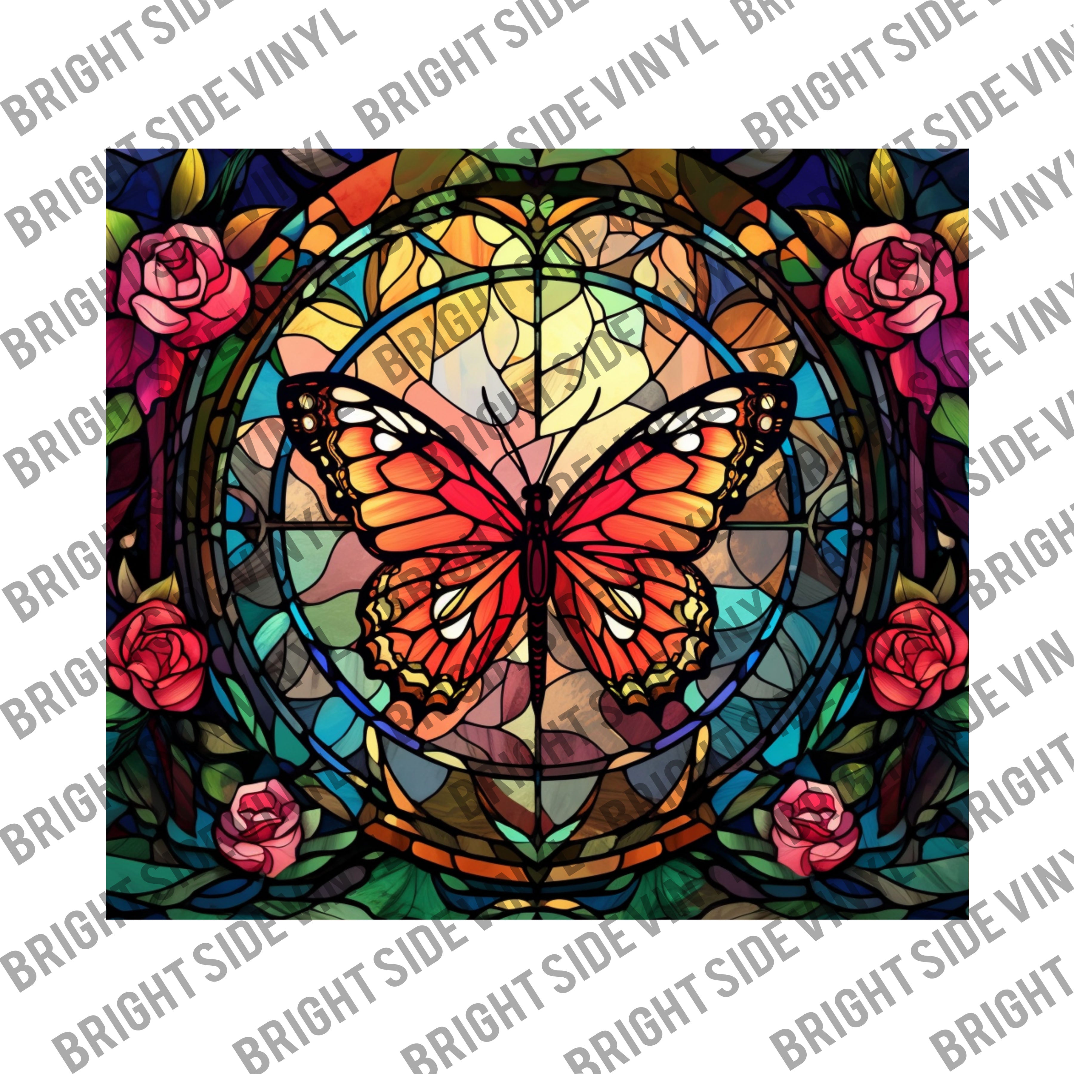 Butterfly Stained Glass Tumbler Wrap 40 oz top and bottom