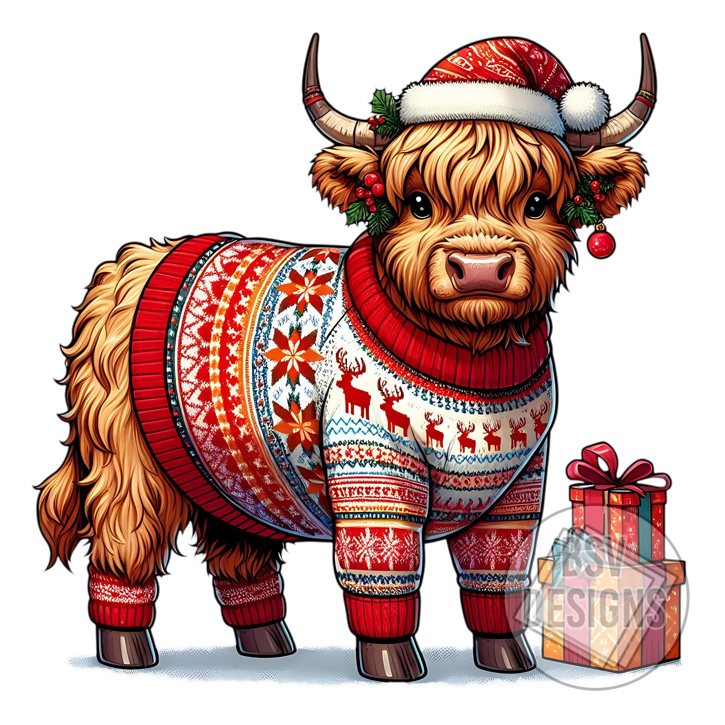 Christmas Sweater Highland Cow