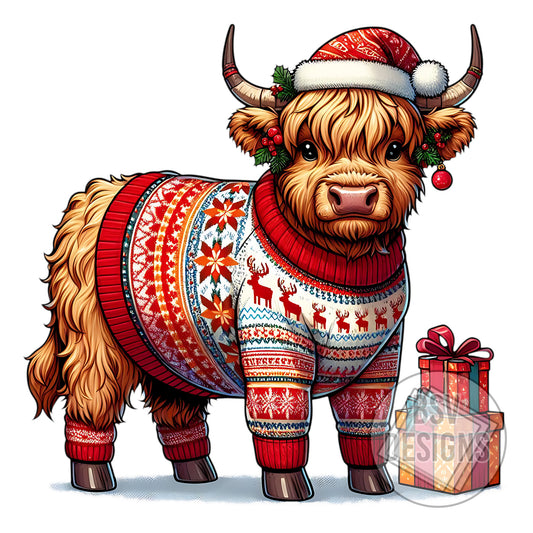 Christmas Sweater Highland Cow