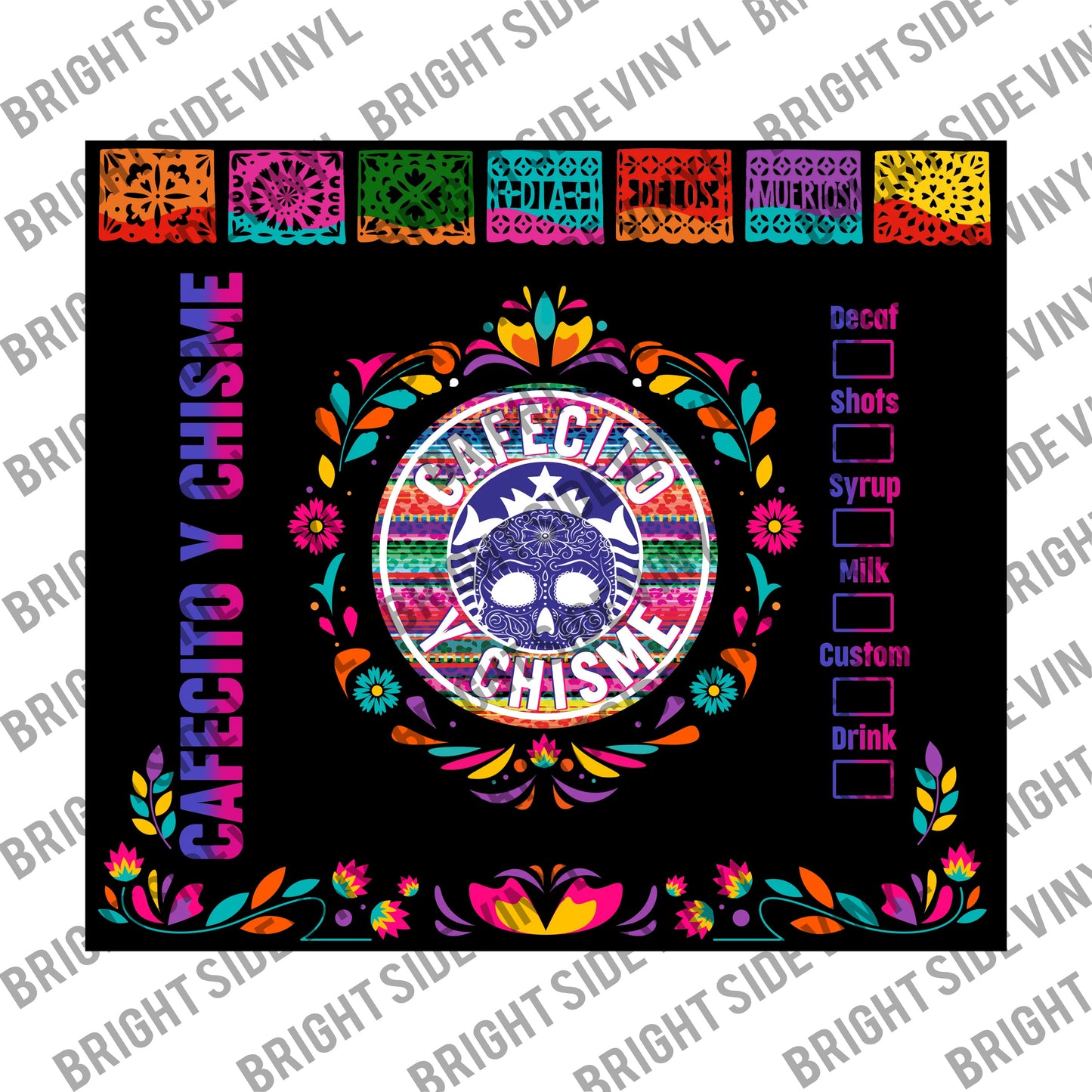 Cafecito  & Chisme Black Tumbler Wrap