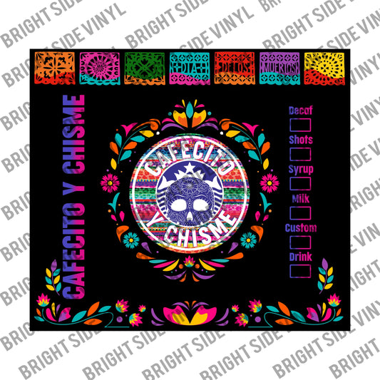 Cafecito  & Chisme Black Tumbler Wrap