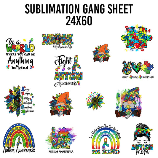 Autism Awareness Sublimation 24x60 Gang Sheet