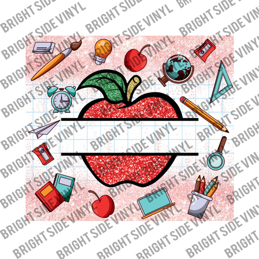 Teacher Glitter Apple Tumbler Wrap