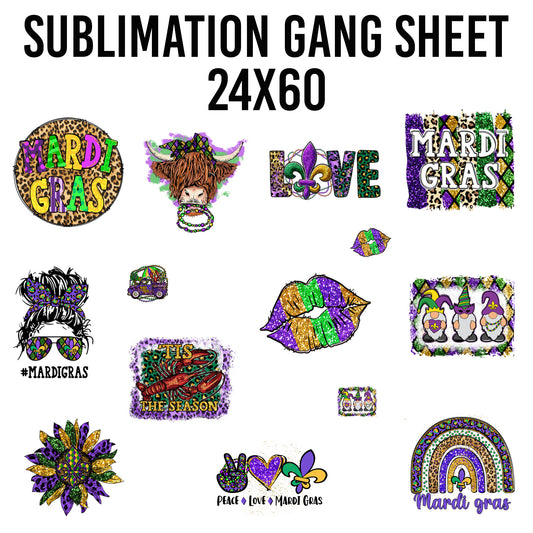 Mardi Gras Sublimation 24x60 Gang Sheet