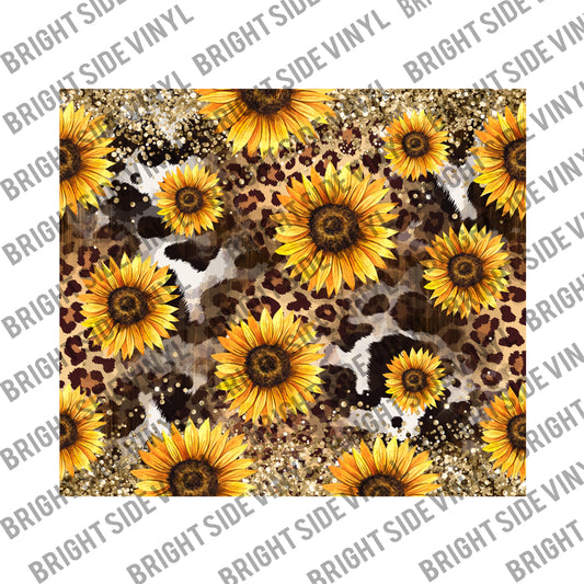 Brown Sunflower Cow Print Tumbler Wrap