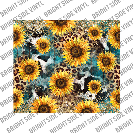 Teal Sunflower Cow Print Tumbler Wrap